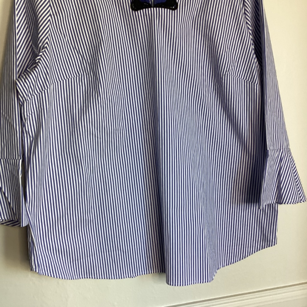 NWT Talbots Embroidered Rick Rack Trim Top Blouse Bell Sleeves XL Striped Brand - Picture 6 of 16